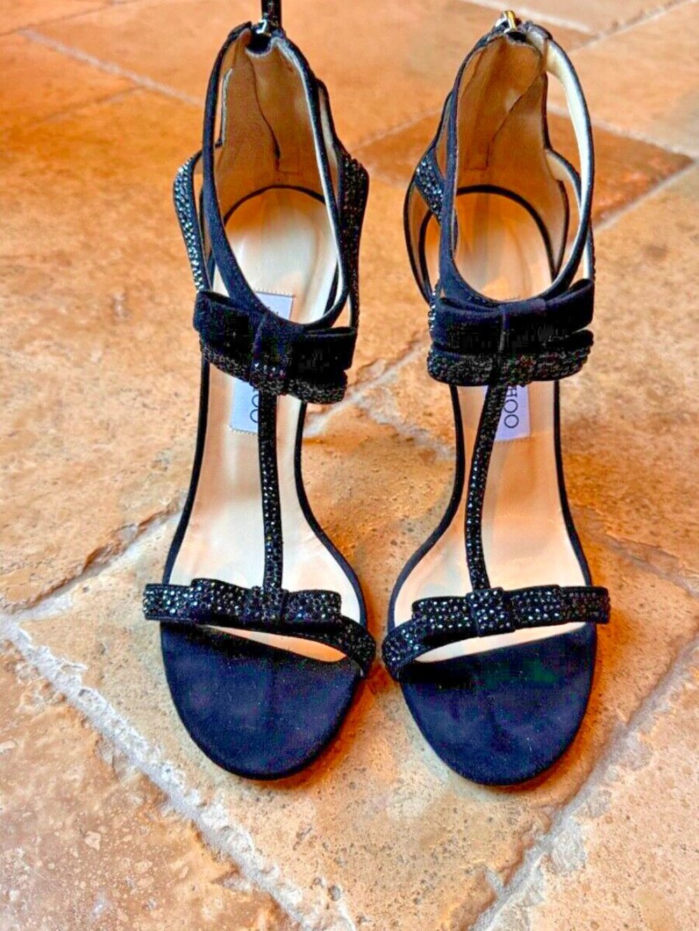 Dazzling Jimmy Choo Escape133 black suede w/crystals